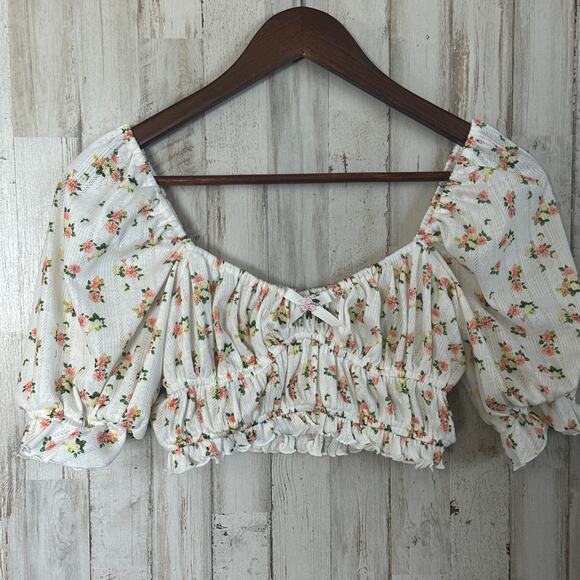 For Love And Lemons Tops - For Love and Lemons Lola Pointelle Top XXS White Yellow Floral Y2K Cottagecore
